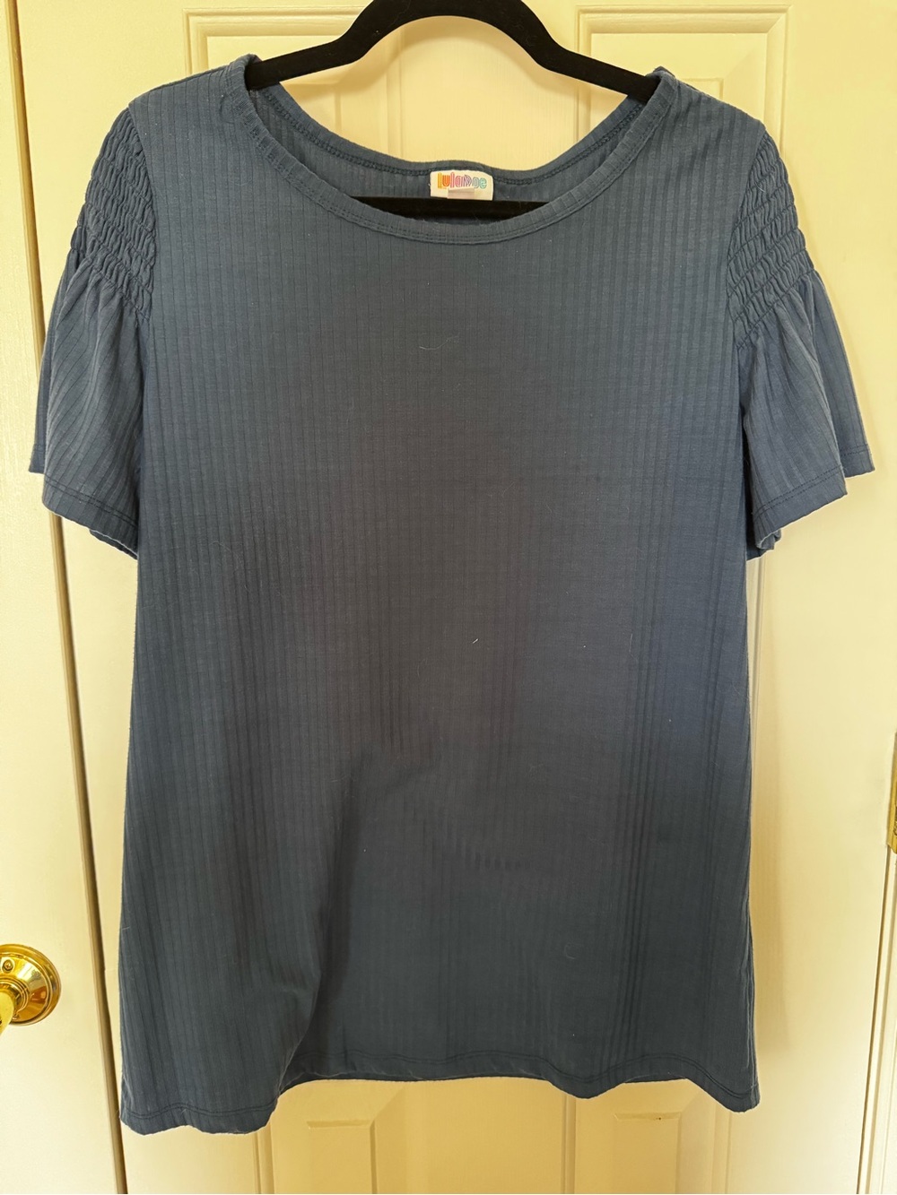 LuLaRoe Slate Blue Ribbed Short Sleeve Top